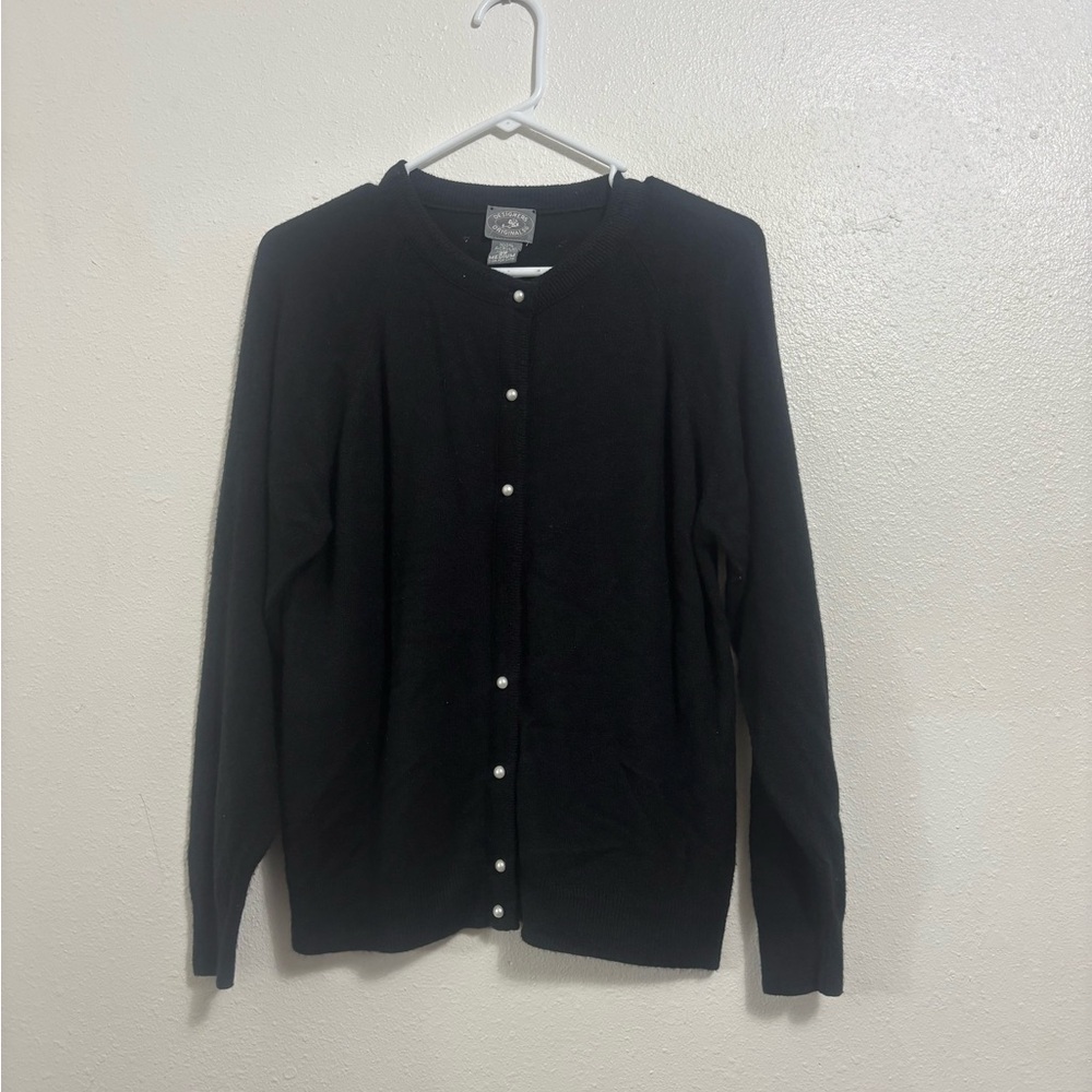 Black Cardigan with Pearl Buttons